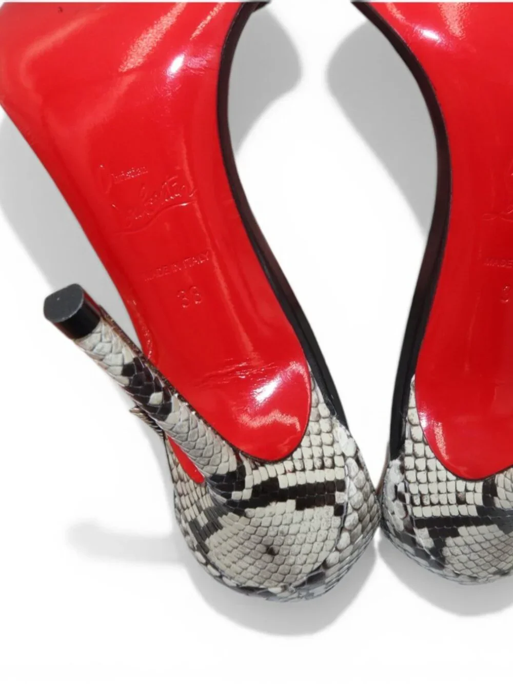 Christian Louboutin Athina Python T Strap Sandals Black Silver Size 37.5 - Picture 12 of 16